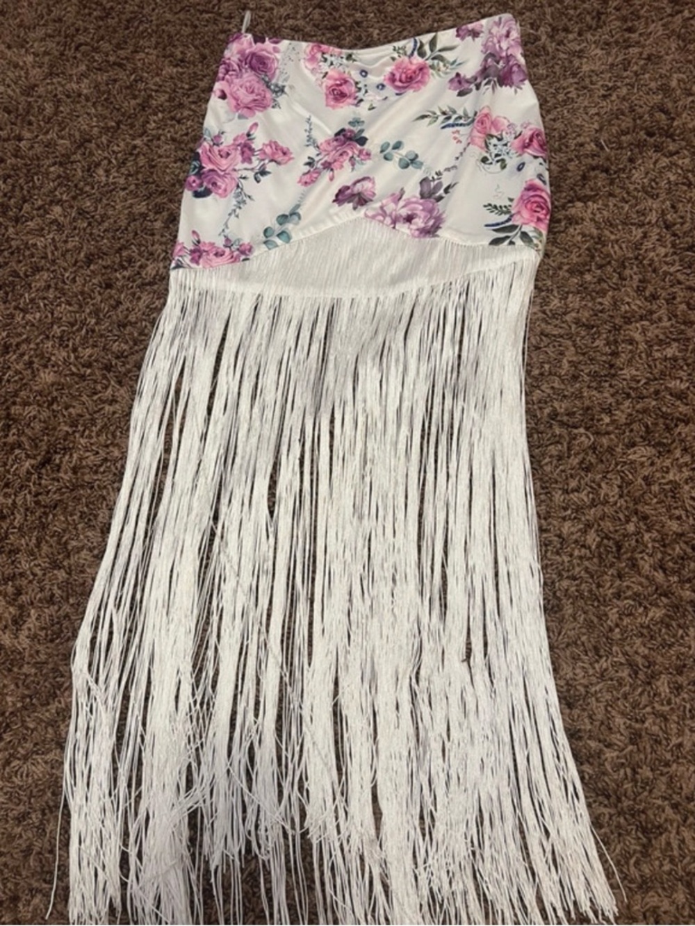 White Floral Fringe Maxi Skirt